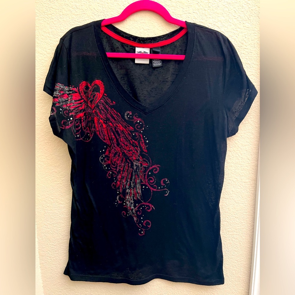 Harley Davidson burnout tee with jewels on front and back